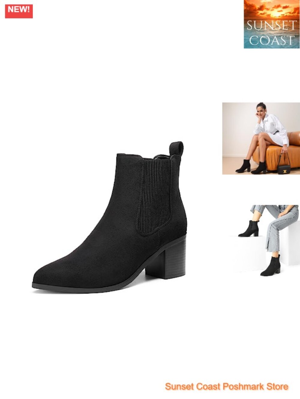 Women's Faux Suede Pointed Toe Heeled Chelsea Ankle Boots Pull On Booties